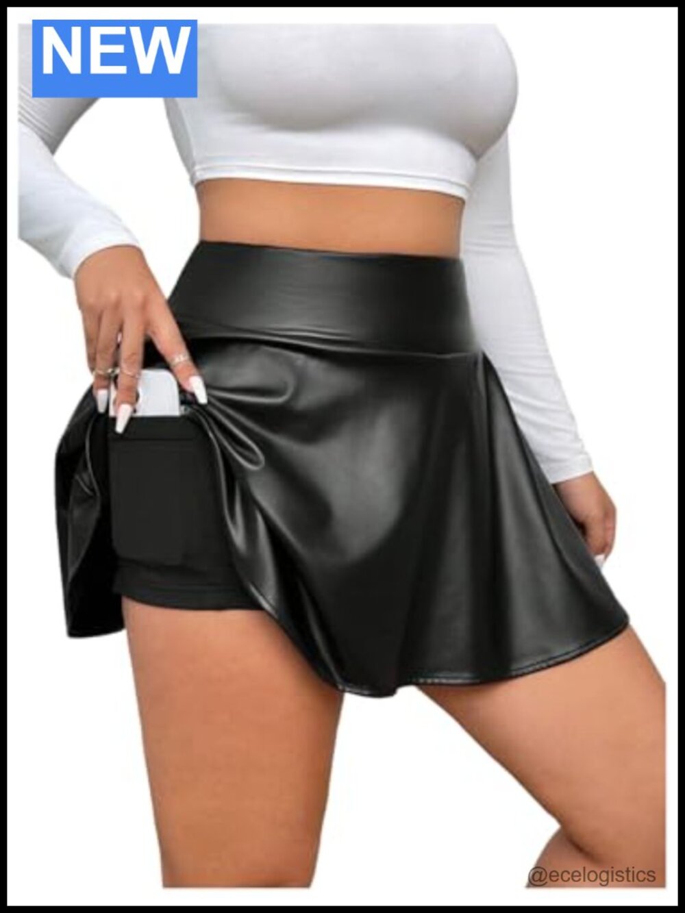 WDIRARA Women's Plus Size High Waisted Flared PU Leather Skirt A Line Short